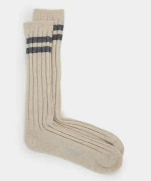 Clearance Todd Snyder Cashmere Striped Sock in Oatmeal Heather White