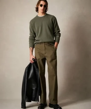 Discount Todd Snyder + Champion Champion Oversized Waffle Crewneck in Olive Green