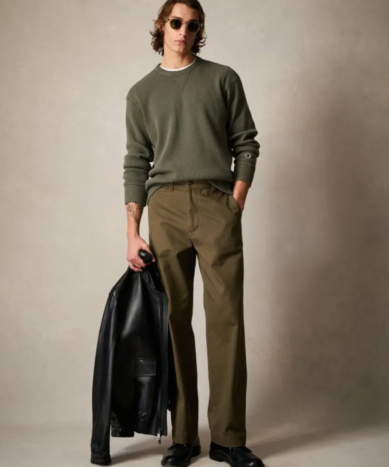 Discount Todd Snyder + Champion Champion Oversized Waffle Crewneck in Olive Green