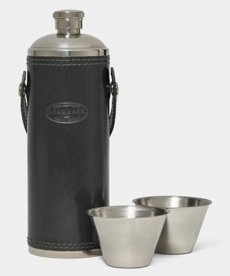 Clearance F. Hammann Leather Hunting Flask in Black