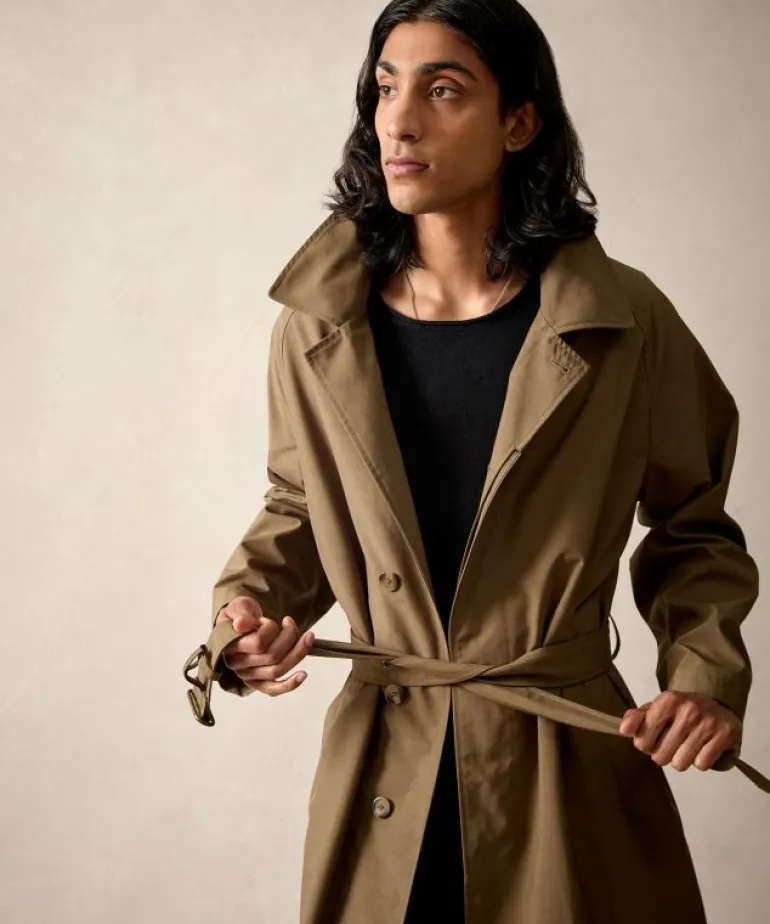 Online Todd Snyder Italian Belted Balmacaan Trenchcoat in Olive Green