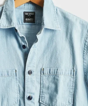 Discount Todd Snyder Italian Denim Overshirt in Worn Wash Blue