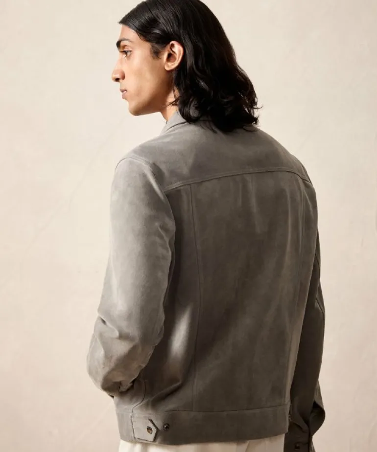 New Todd Snyder Italian Suede Snap Dylan Jacket in Light Grey