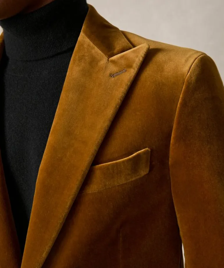 New Todd Snyder Italian Velvet Peak Lapel Dinner Jacket in Brass Yellow