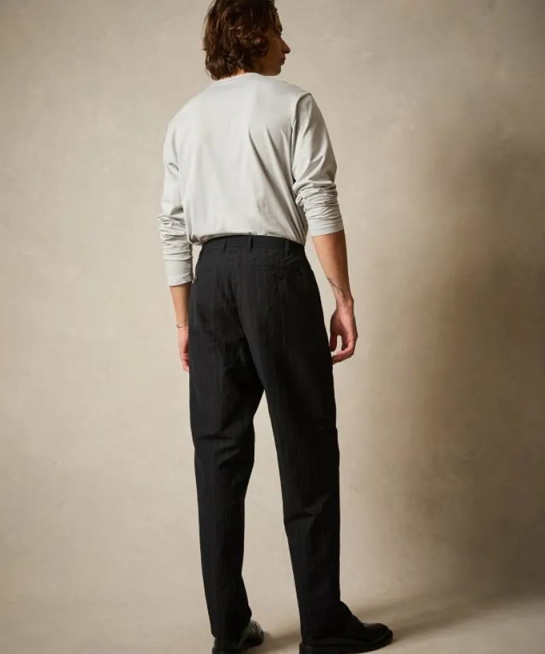 Hot Todd Snyder Italian Wool Linen Gramercy Trouser in Pinstripe Black