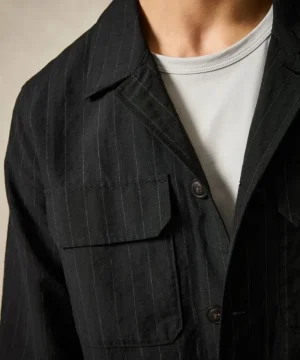 Shop Todd Snyder Italian Wool Linen Two-Pocket Overshirt in Pinstripe Black
