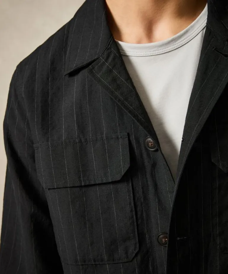 Shop Todd Snyder Italian Wool Linen Two-Pocket Overshirt in Pinstripe Black