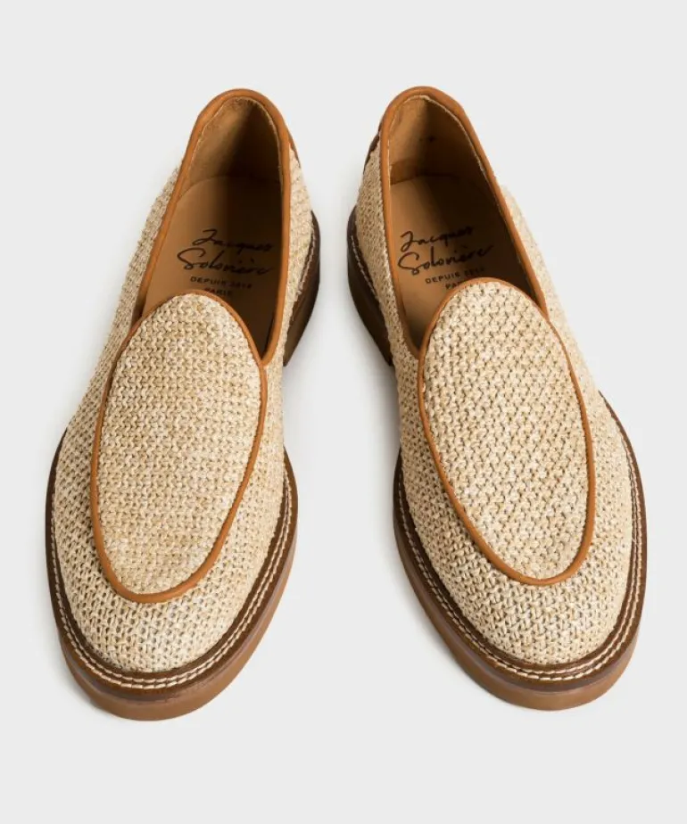Cheap Jacques Solovière Lex Loafer in Raffia Brown