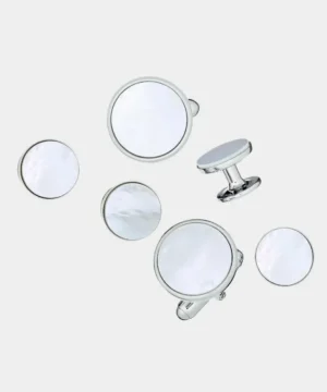 Clearance Jan Leslie Link Up Circle Cufflinks and Tuxedo Studs White