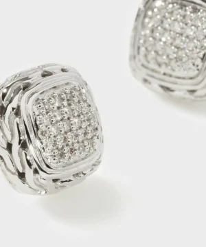 Fashion John Hardy Sterling Silver Carved Chain Stud Earring with Diamonds Multi