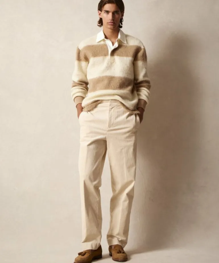 Clearance Todd Snyder Mohair Striped Rugby Polo in Dark Wheat Brown