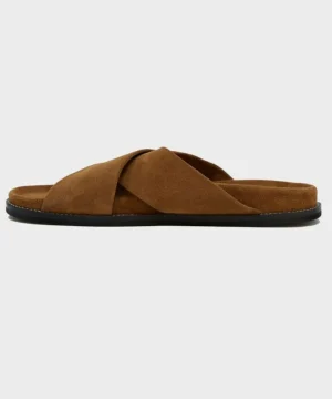 New Todd Snyder Nomad Suede Crossover Sandal in Tobacco Brown