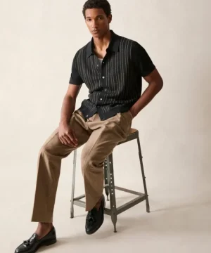 Outlet Todd Snyder Pinstripe Full-Placket Polo in Black