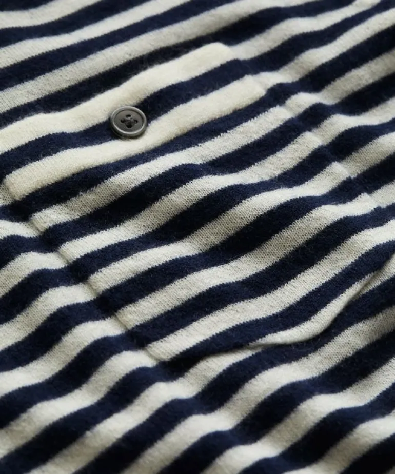 Store Todd Snyder Premium Cashmere Pocket Tee in Navy Stripe Blue