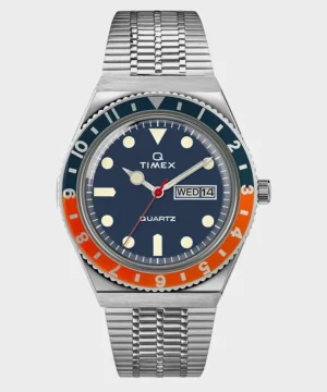 Online Timex Q Reissue Navy Dial with Navy/Orange Bezel Bracelet Watch Blue