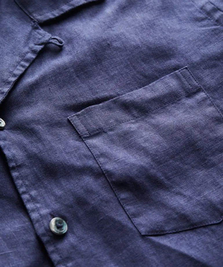 Discount Todd Snyder Sea Soft Irish Linen Camp Collar Shirt in Navy Blue