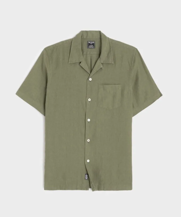 Sale Todd Snyder Sea Soft Irish Linen Camp Collar Shirt in Faded Surplus Green