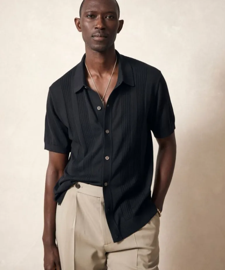 Cheap Todd Snyder Silk Cotton Ribbed Full Placket Polo in Black