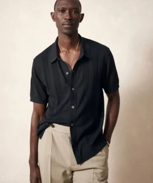 Cheap Todd Snyder Silk Cotton Ribbed Full Placket Polo in Black