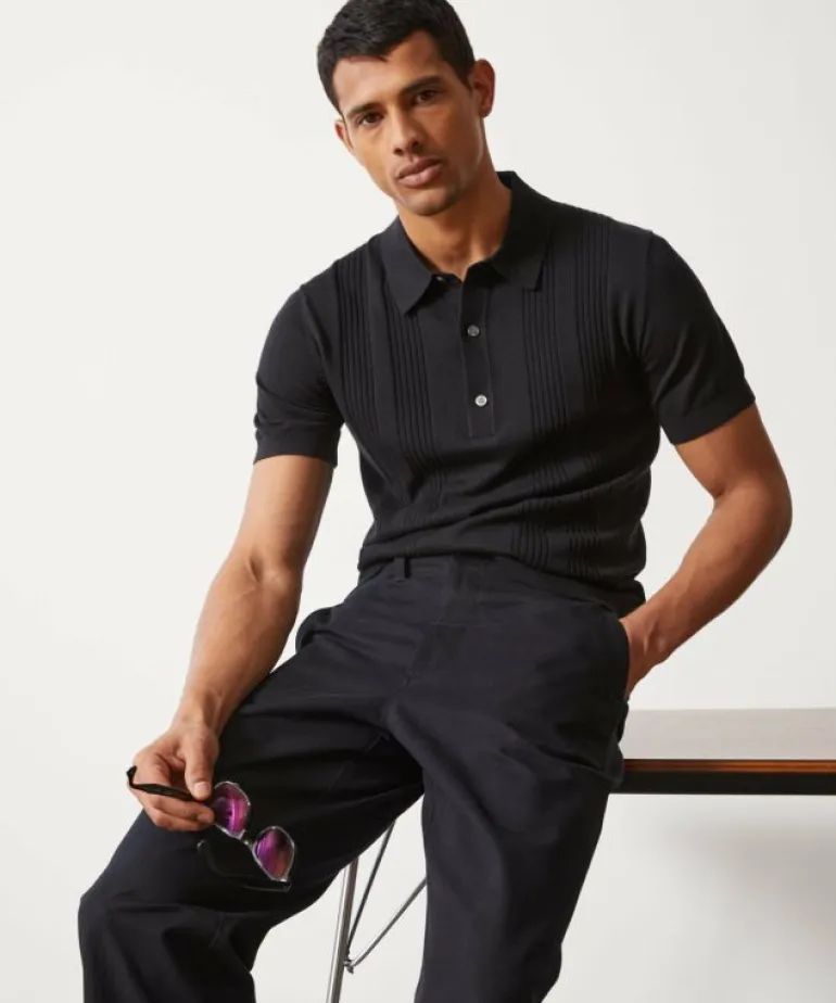 Fashion Todd Snyder Silk Cotton Ribbed Polo in Black