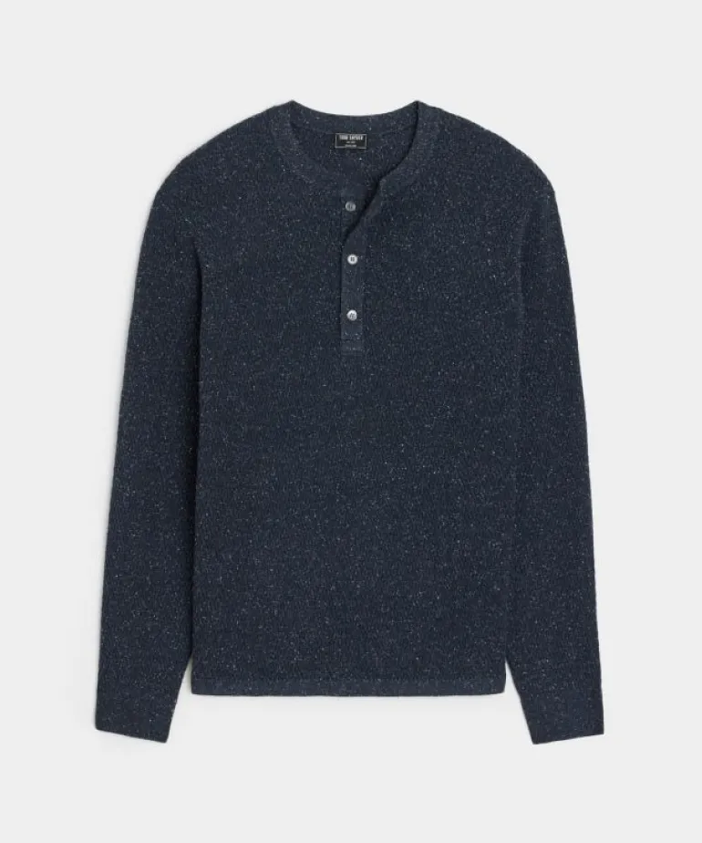 Cheap Todd Snyder Silk Henley in Navy Blue