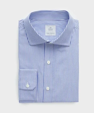 Discount Todd Snyder Spread Collar Poplin Dress Shirt in Blue Banker Stripe Black