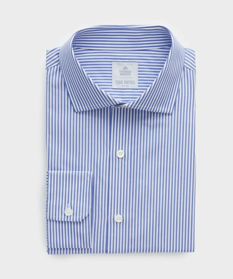 Discount Todd Snyder Spread Collar Poplin Dress Shirt in Blue Banker Stripe Black