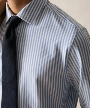 Flash Sale Todd Snyder Stretch Knit Spread Collar Dress Shirt in Banker Stripe Blue