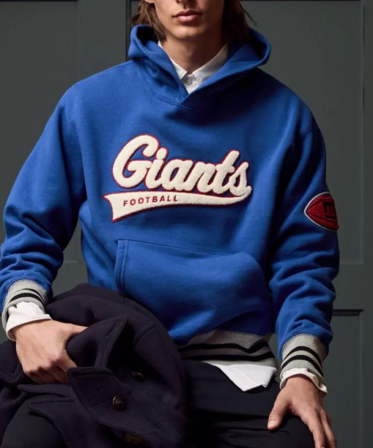 New Fanatics Todd Snyder + NFL by Giants Oversized Fleece Hoodie Blue