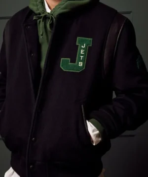 New Fanatics Todd Snyder + NFL by Jets Cashmere Varsity Jacket Black