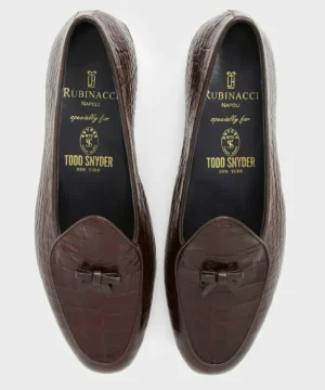 Online Rubinacci Todd Snyder x Belgian Loafer in Burgundy Croc Brown