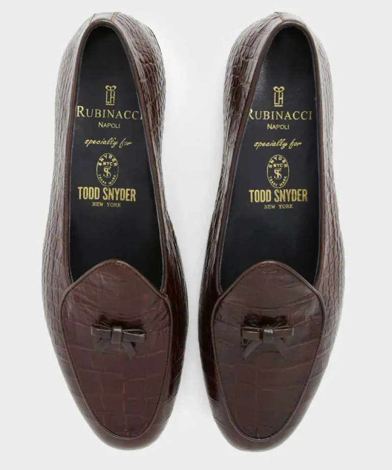 Online Rubinacci Todd Snyder x Belgian Loafer in Burgundy Croc Brown