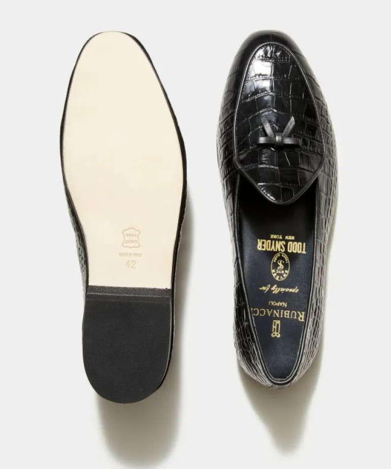 Store Rubinacci Todd Snyder x Marphy Loafer in Croc Leather Black
