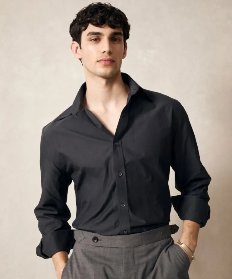 Clearance Todd Snyder Twill Long Collar Dress Shirt in Charcoal Black